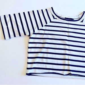 MINKPINK L French Terry Nautical Sweatshirt Crop White Navy Stripe Top Elbow Tee